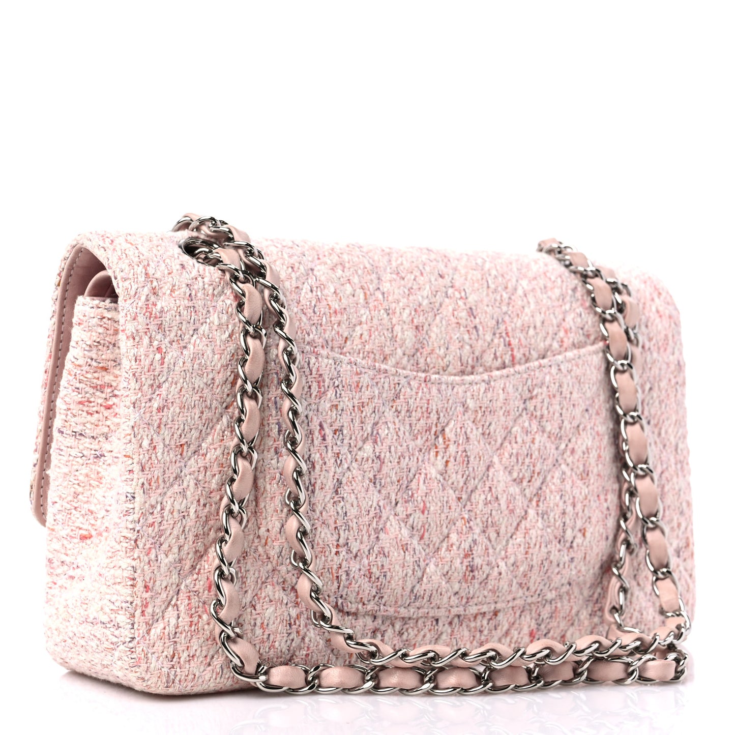 Tweed Quilted Medium Double Flap Pink Multicolor