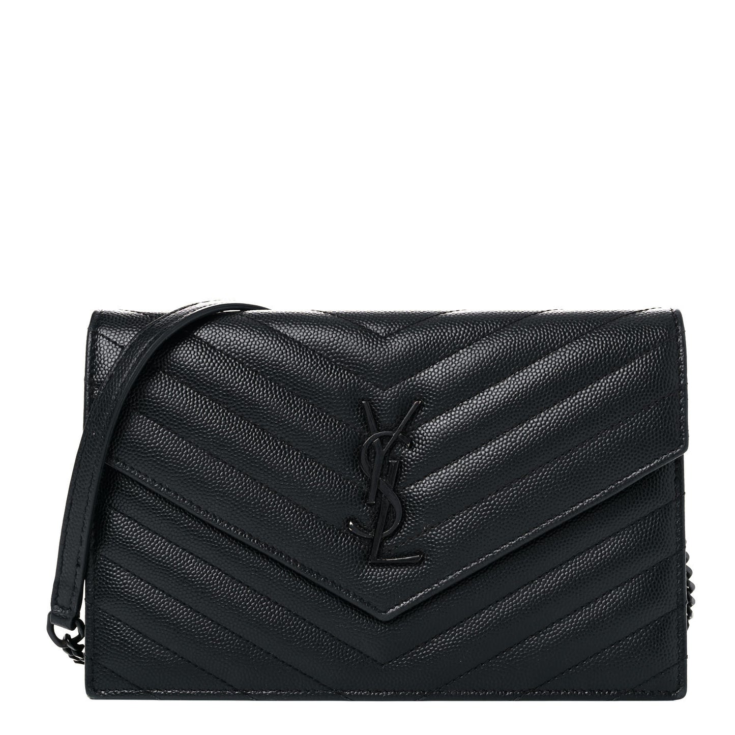 Grain De Poudre Matelasse Chevron Monogram Monochrome Envelope Chain Wallet Black