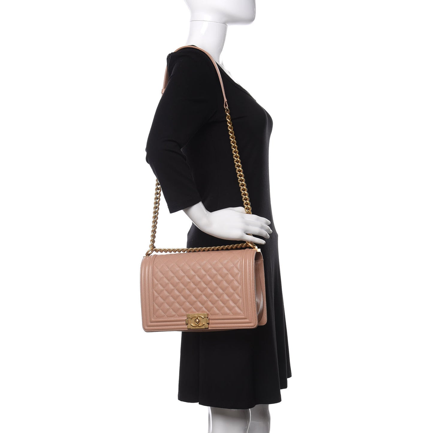 Caviar Quilted New Medium Boy Flap Beige