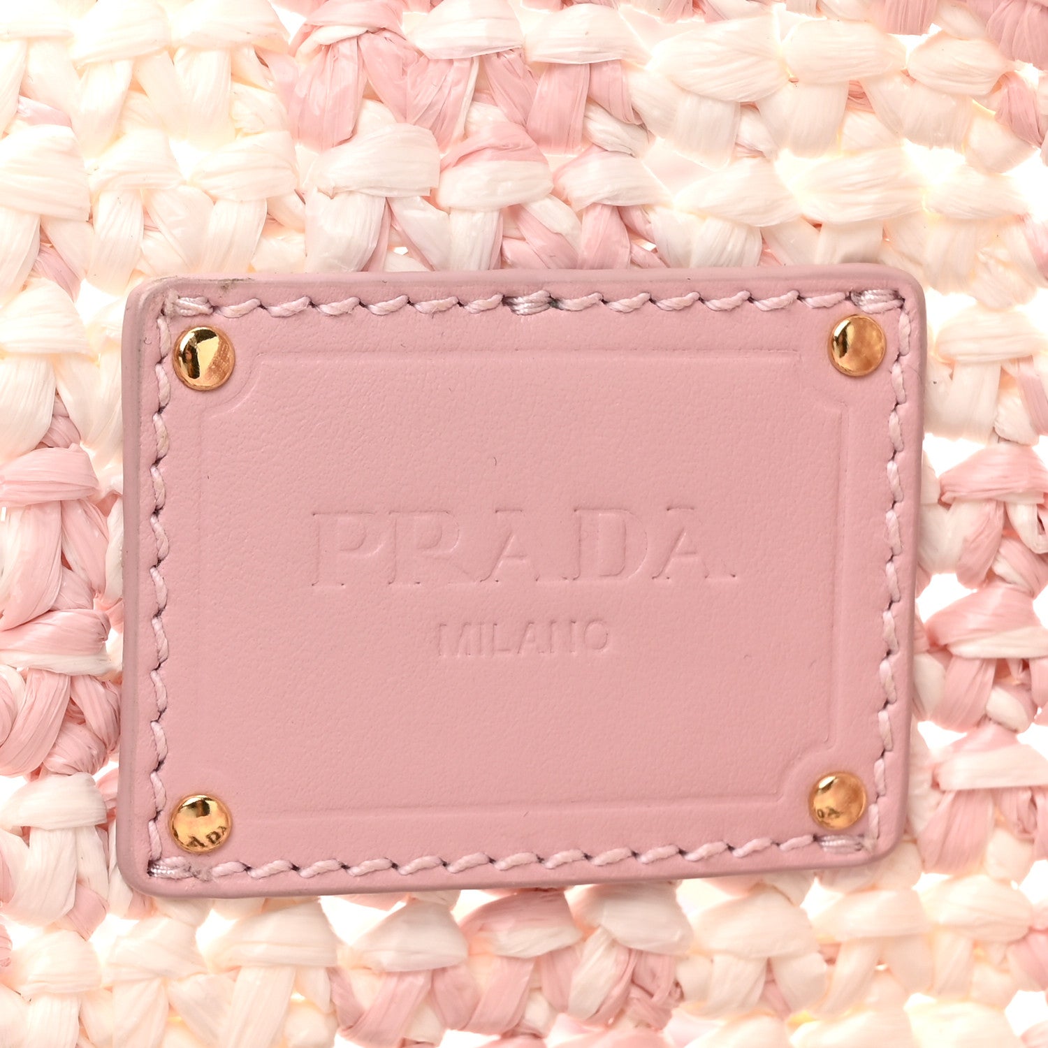 Prada Yarn Raffia Effect Crochet Embroidered Logo Tote Messenger Bag Pink 6 of 9