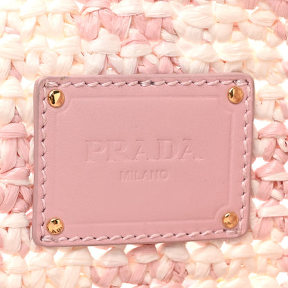 Prada Yarn Raffia Effect Crochet Embroidered Logo Tote Messenger Bag Pink 6 of 9