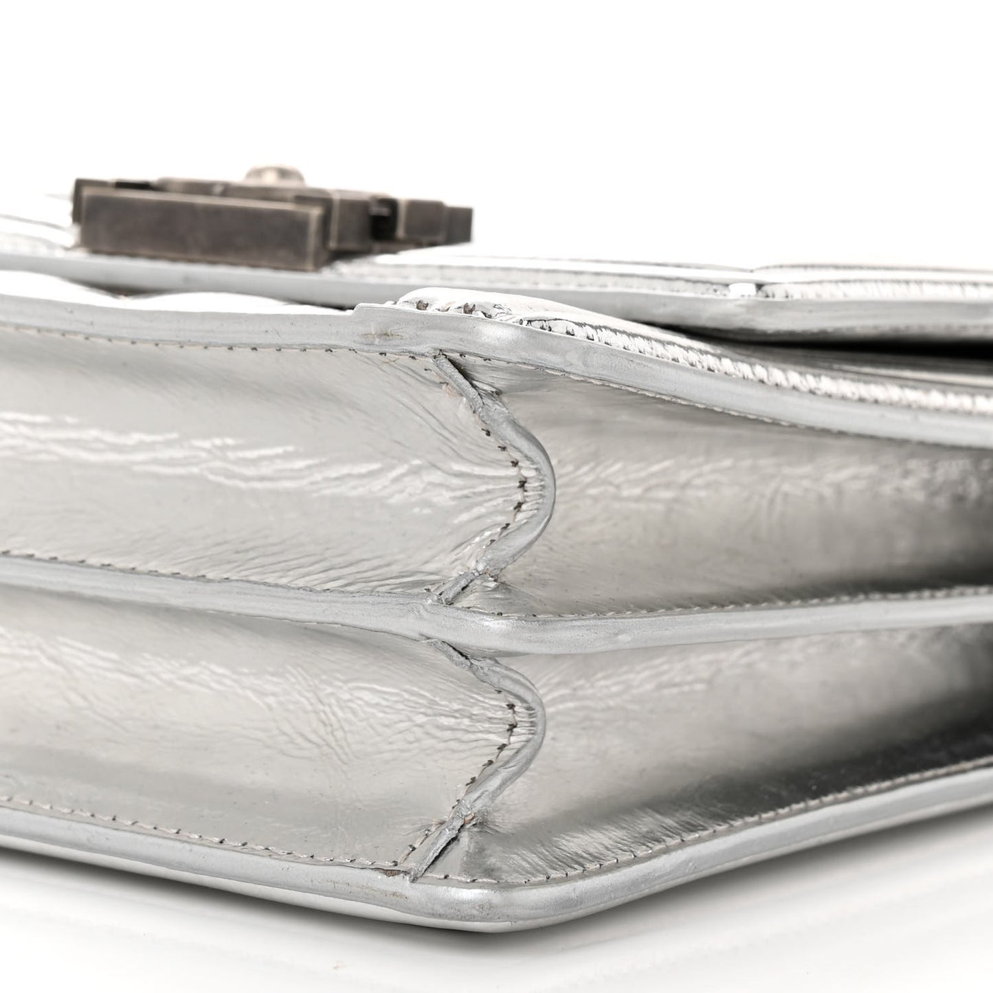 Metallic Goatskin Quilted North South Boy Flap Silver