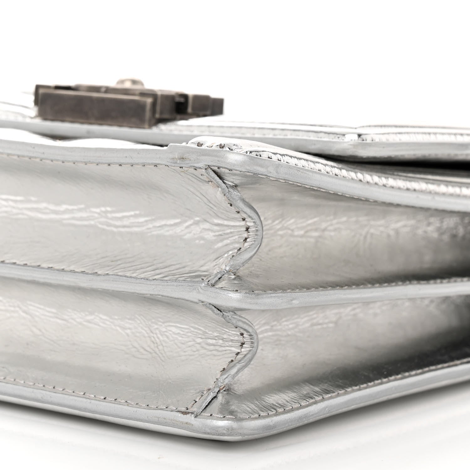 Chanel Metallic Goatskin Quilted North South Boy Flap Silver 10 of 10