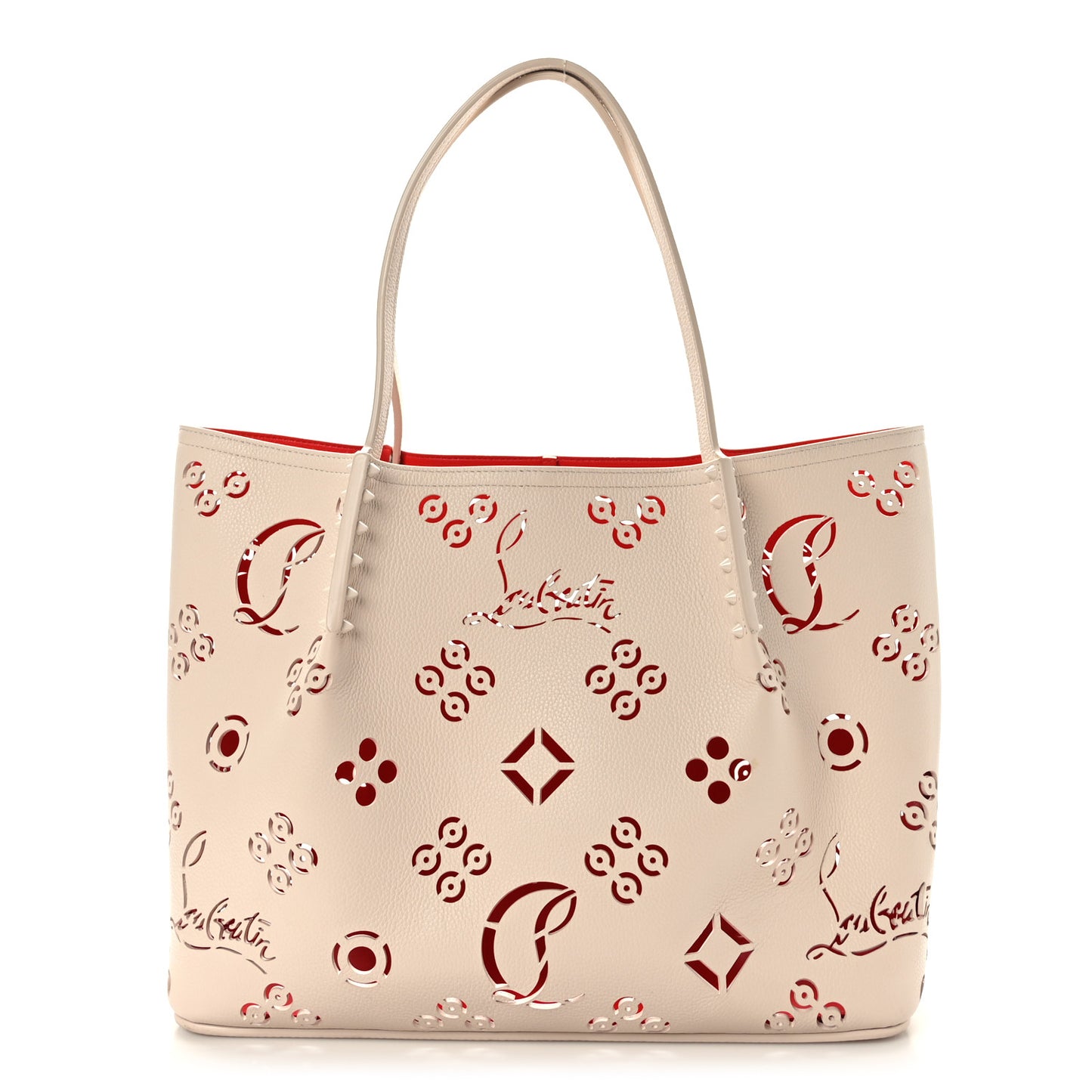 Calfskin Perforated Small Loubinthesky Cabarock Spikes Tote Snow