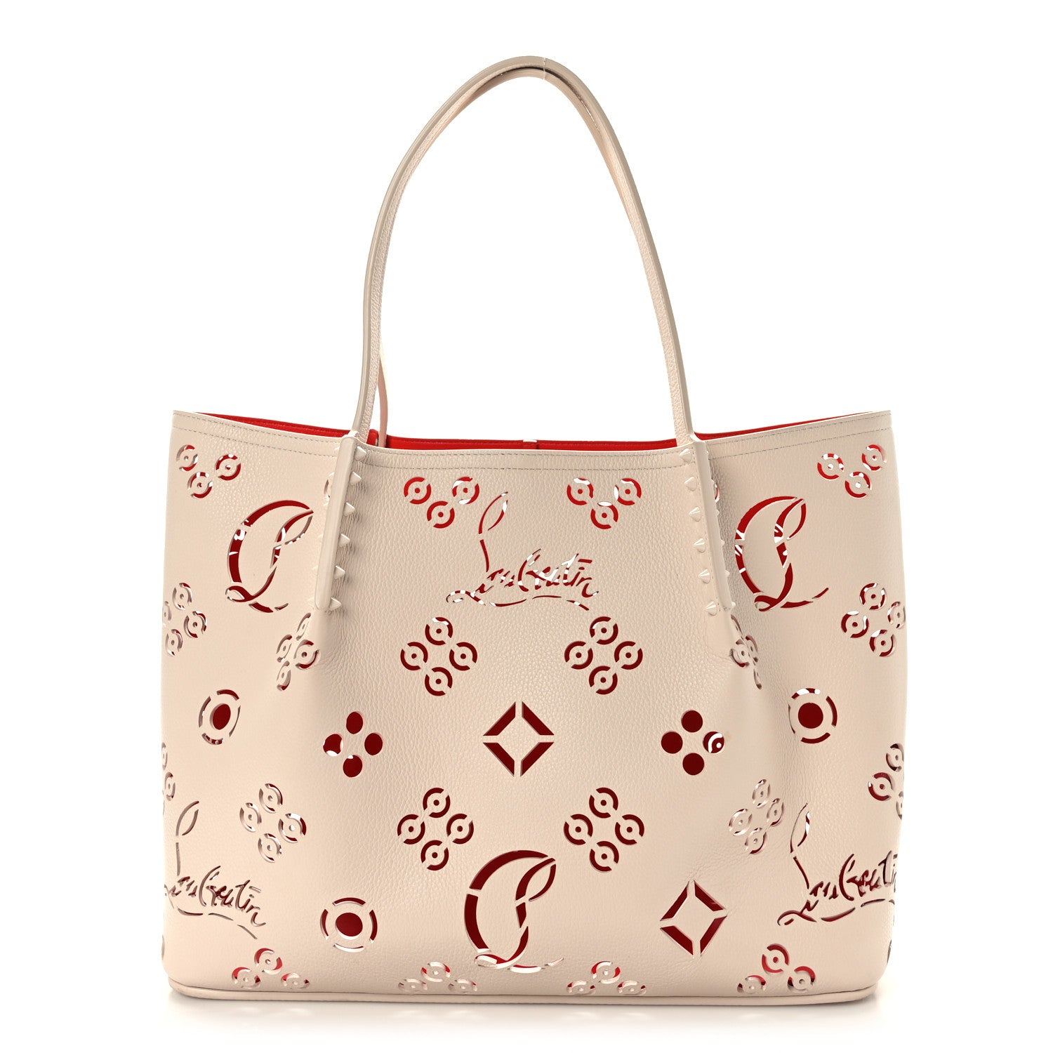 Christian Louboutin Calfskin Perforated Small Loubinthesky Cabarock Spikes Tote Snow 1 of 8