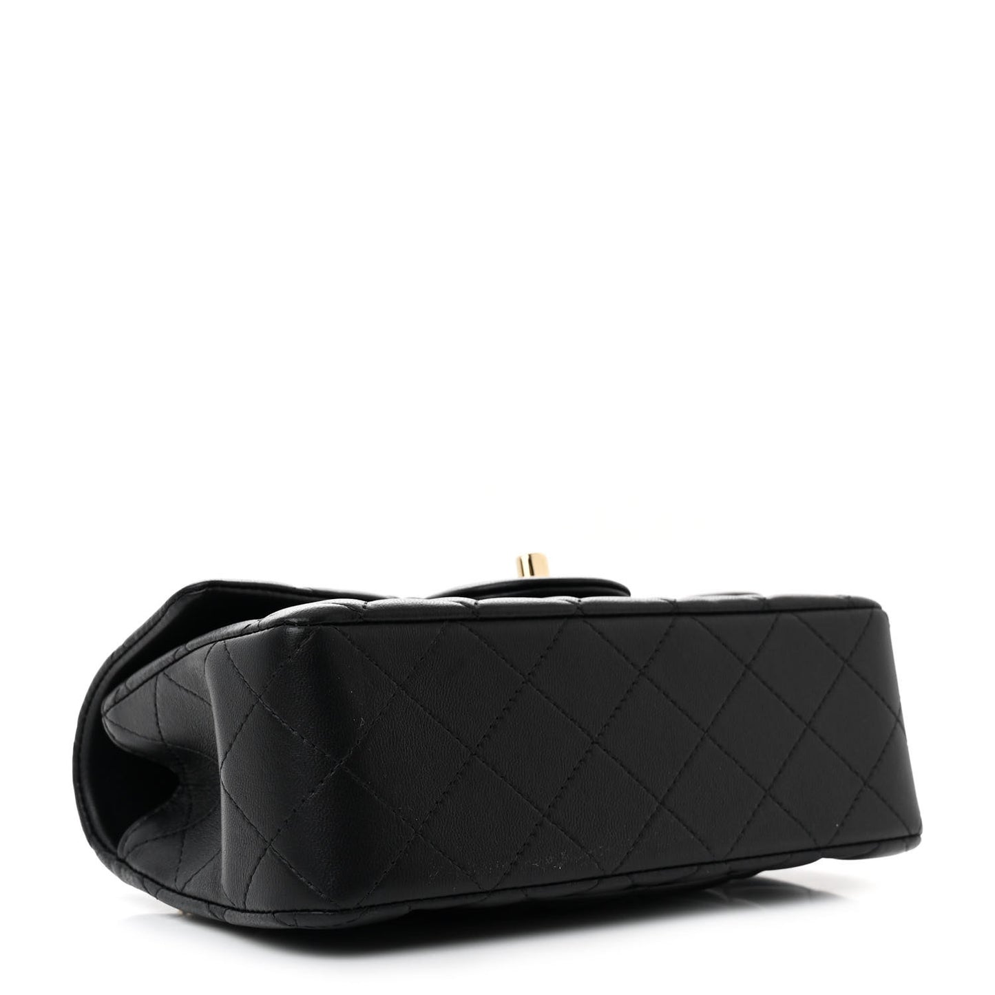 Lambskin Quilted Mini Top Handle Rectangular Flap Black