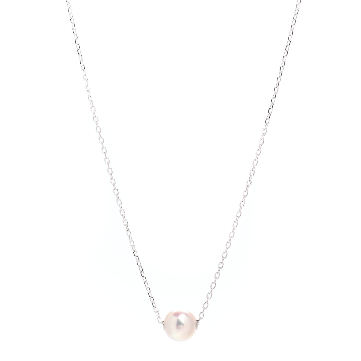 18K White Gold Akoya Pearl 8mm Single Pendant Necklace