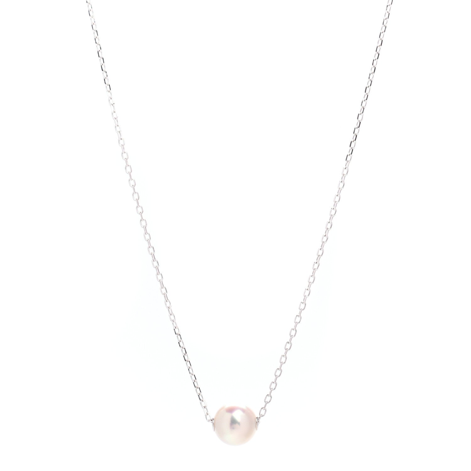 Mikimoto 18K White Gold Akoya Pearl 8mm Single Pendant Necklace 1 of 4