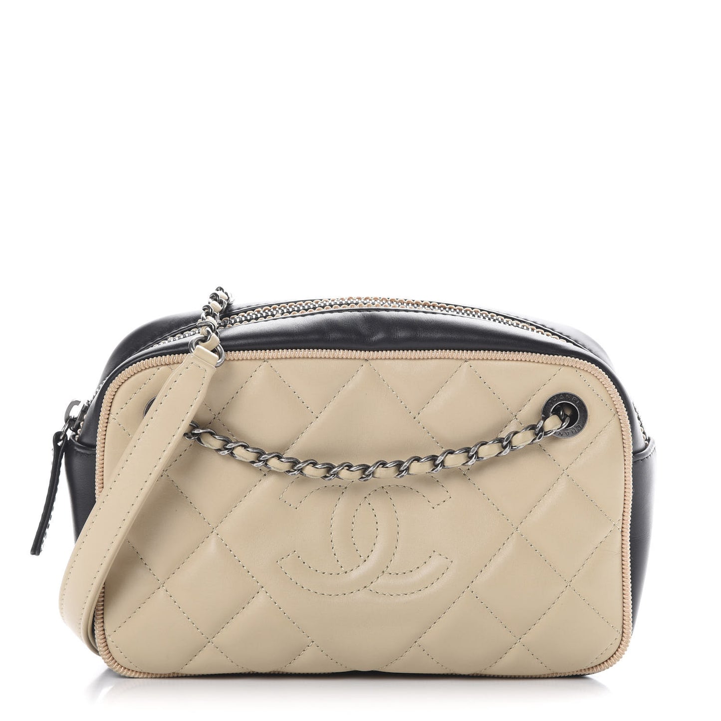 Lambskin Quilted Small Ballerine Camera Case Black Beige