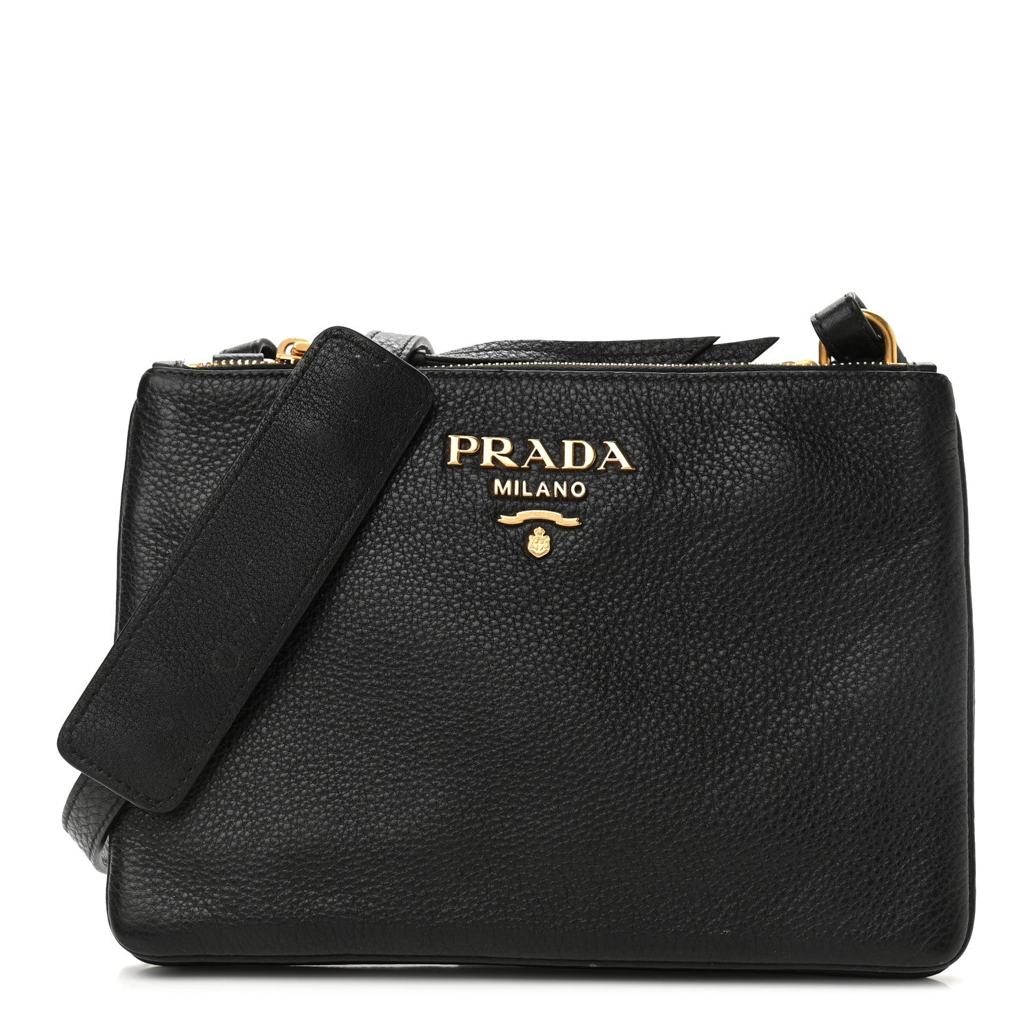 Prada Vitello Daino Double Zip Crossbody Bag Black 1 of 15