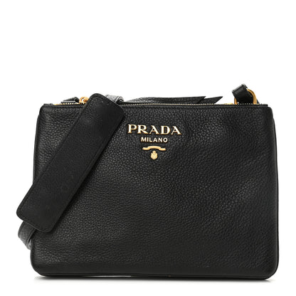 Prada Vitello Daino Double Zip Crossbody Bag Black 1 of 15
