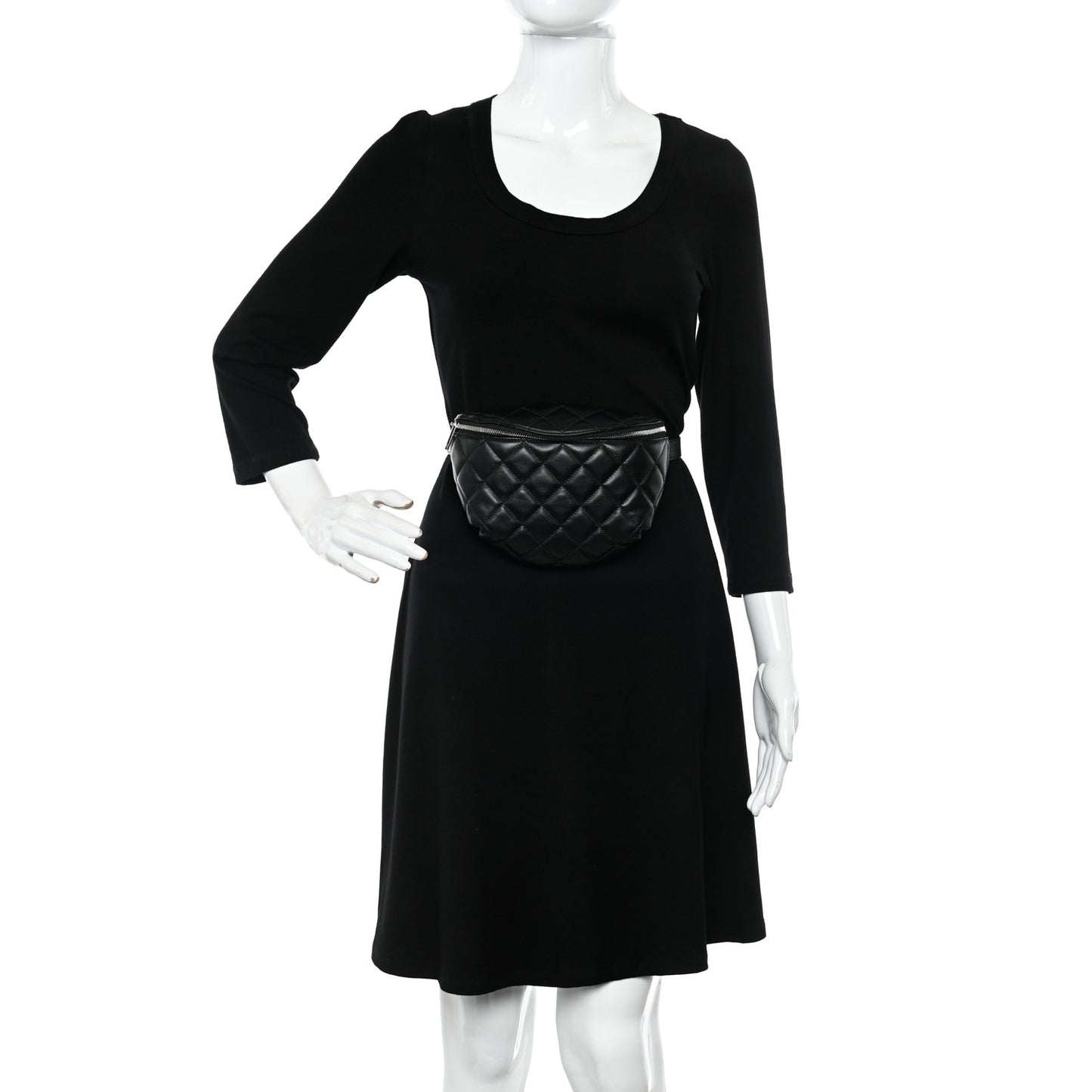 Calfskin Quilted Waist Belt Bag Black