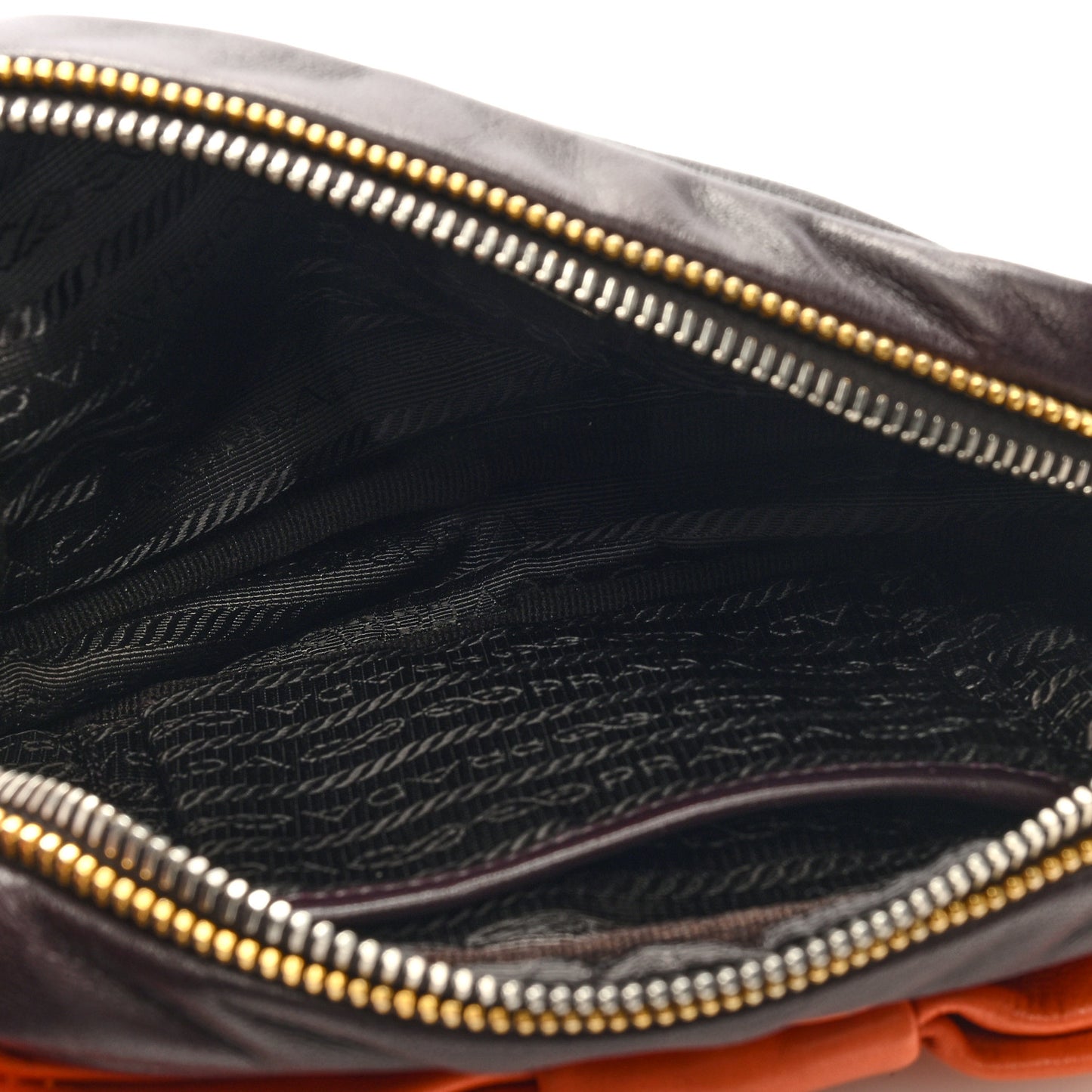 Nappa Zippers Bow Clutch Brown Orange