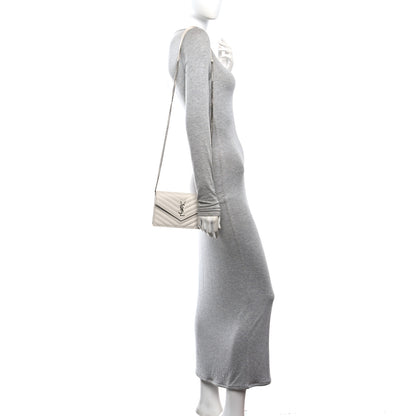Saint Laurent Grain De Poudre Matelasse Chevron Monogram Envelope Chain Wallet Optical White 2 of 11