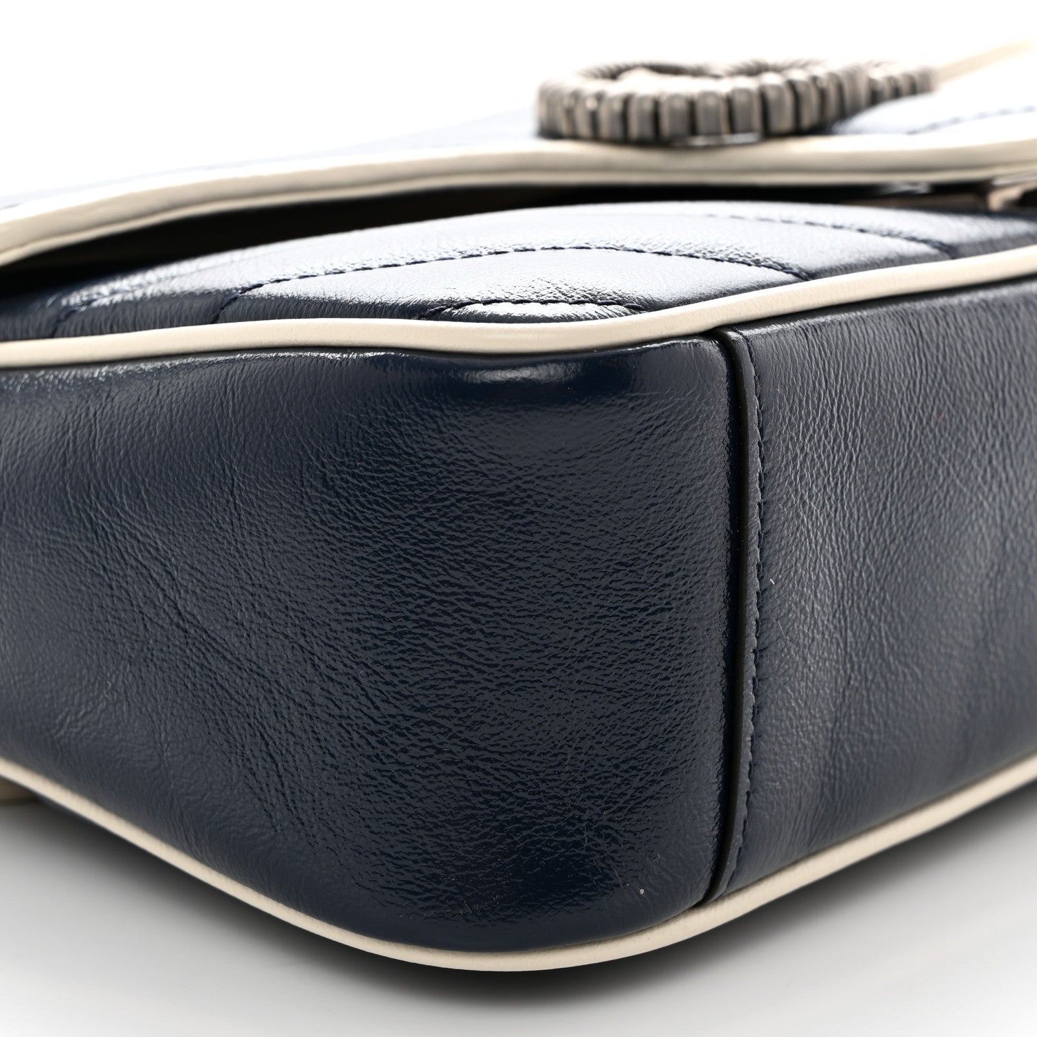 Gucci Vintage Effect Calfskin Matelasse Diagonal Small Torchon GG Marmont Shoulder Bag Blue Agata Mystic White 9 of 10