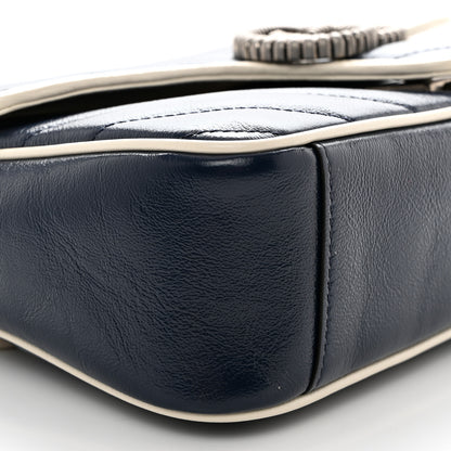 Gucci Vintage Effect Calfskin Matelasse Diagonal Small Torchon GG Marmont Shoulder Bag Blue Agata Mystic White 9 of 10