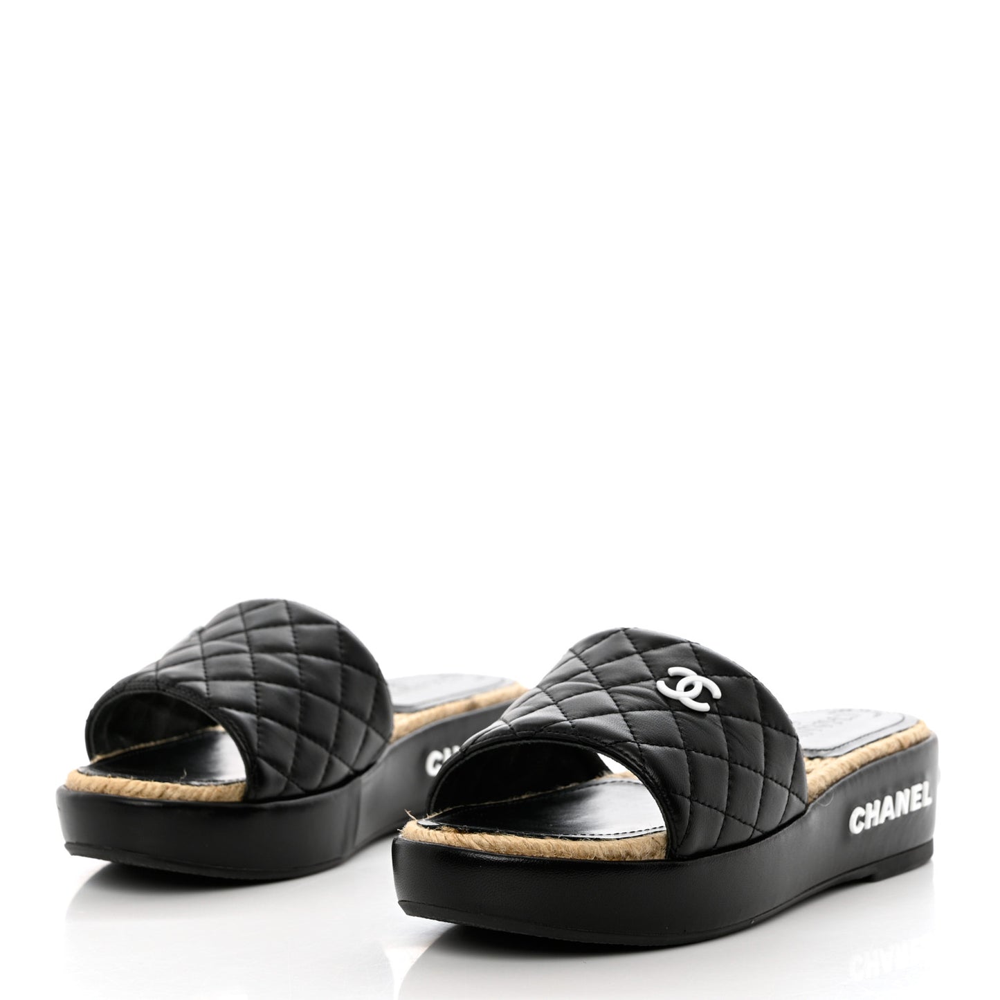 Lambskin Quilted CC Mules Sandals 36 Black White