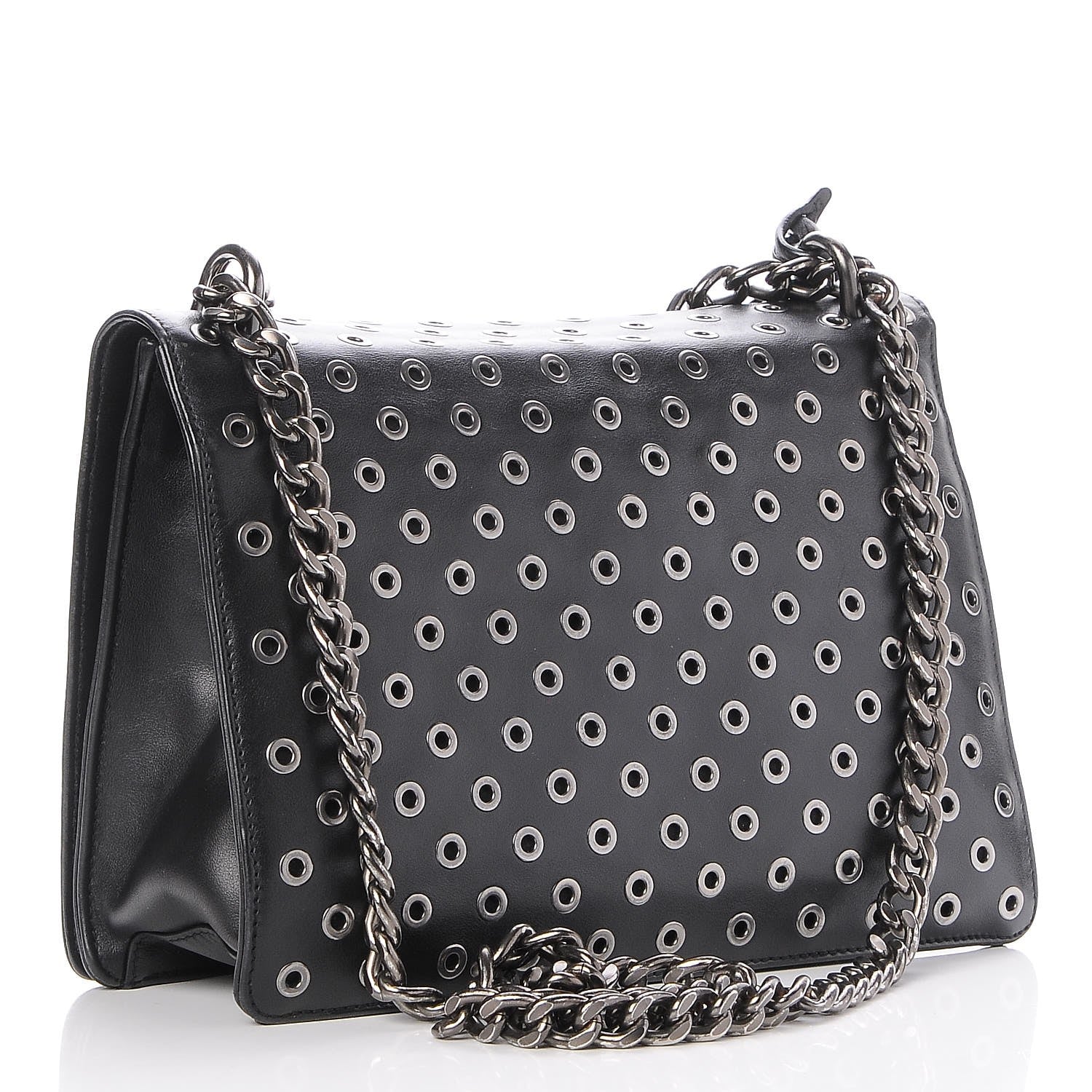 Prada Soft Calf Grommet Lock Flap Chain Shoulder Bag Black 4 of 8