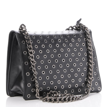 Prada Soft Calf Grommet Lock Flap Chain Shoulder Bag Black 4 of 8