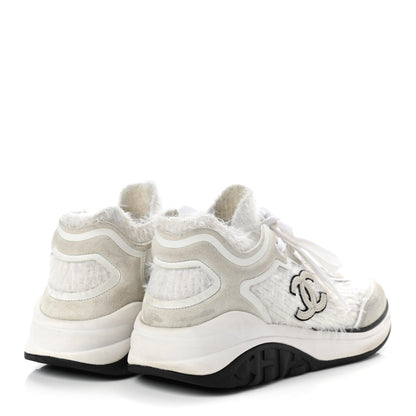 Chanel Suede Calfskin Stretch Fabric CC Sneakers 36.5 White 4 of 7