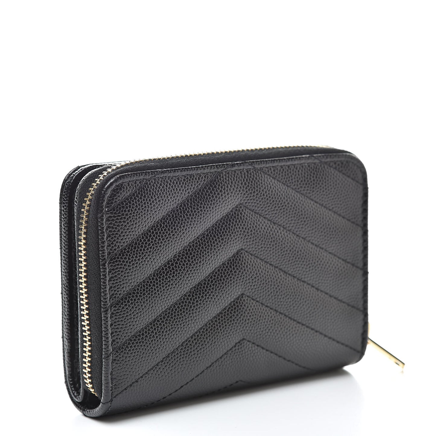 Grain De Poudre Matelasse Chevron Monogram Compact Zip Around Wallet Black