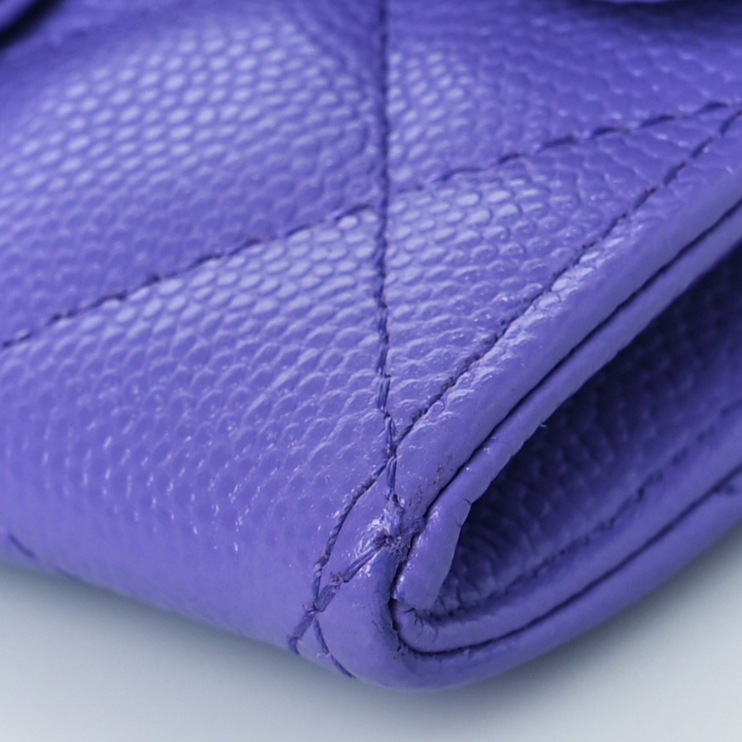 Caviar Quilted Flap Card Holder Wallet Purple