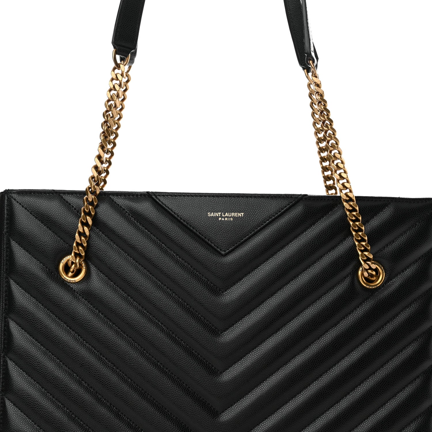 Saint Laurent Grain de Poudre Matelasse Chevron Medium Tribeca Shopping Bag Black 8 of 14