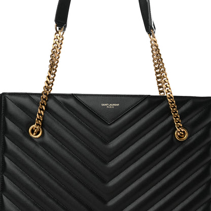 Saint Laurent Grain de Poudre Matelasse Chevron Medium Tribeca Shopping Bag Black 8 of 14