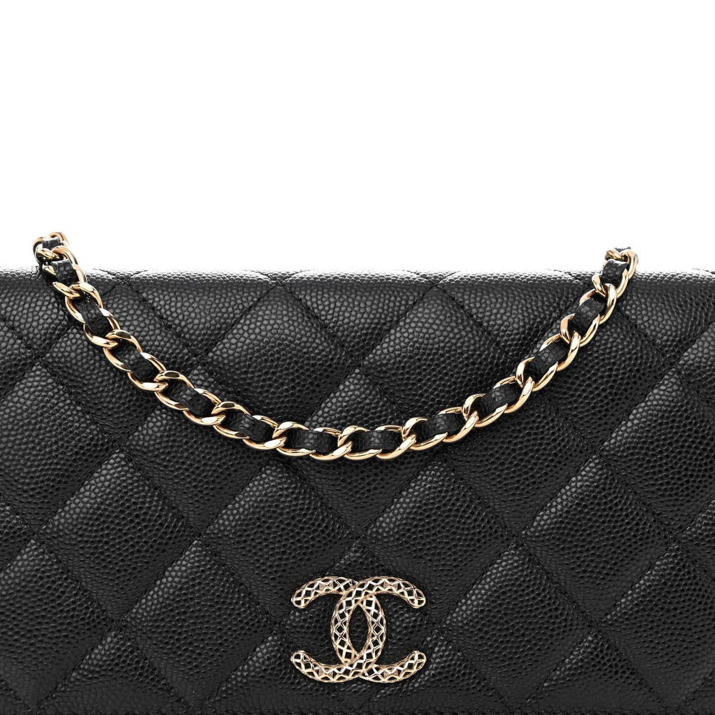 Caviar Quilted Perforated Metal CC Wallet On Chain WOC Black