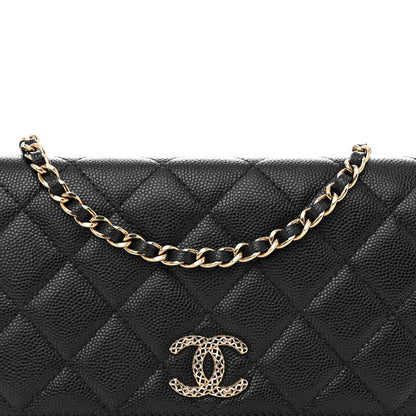 Chanel Caviar Quilted Perforated Metal CC Wallet On Chain WOC Black 9 of 12