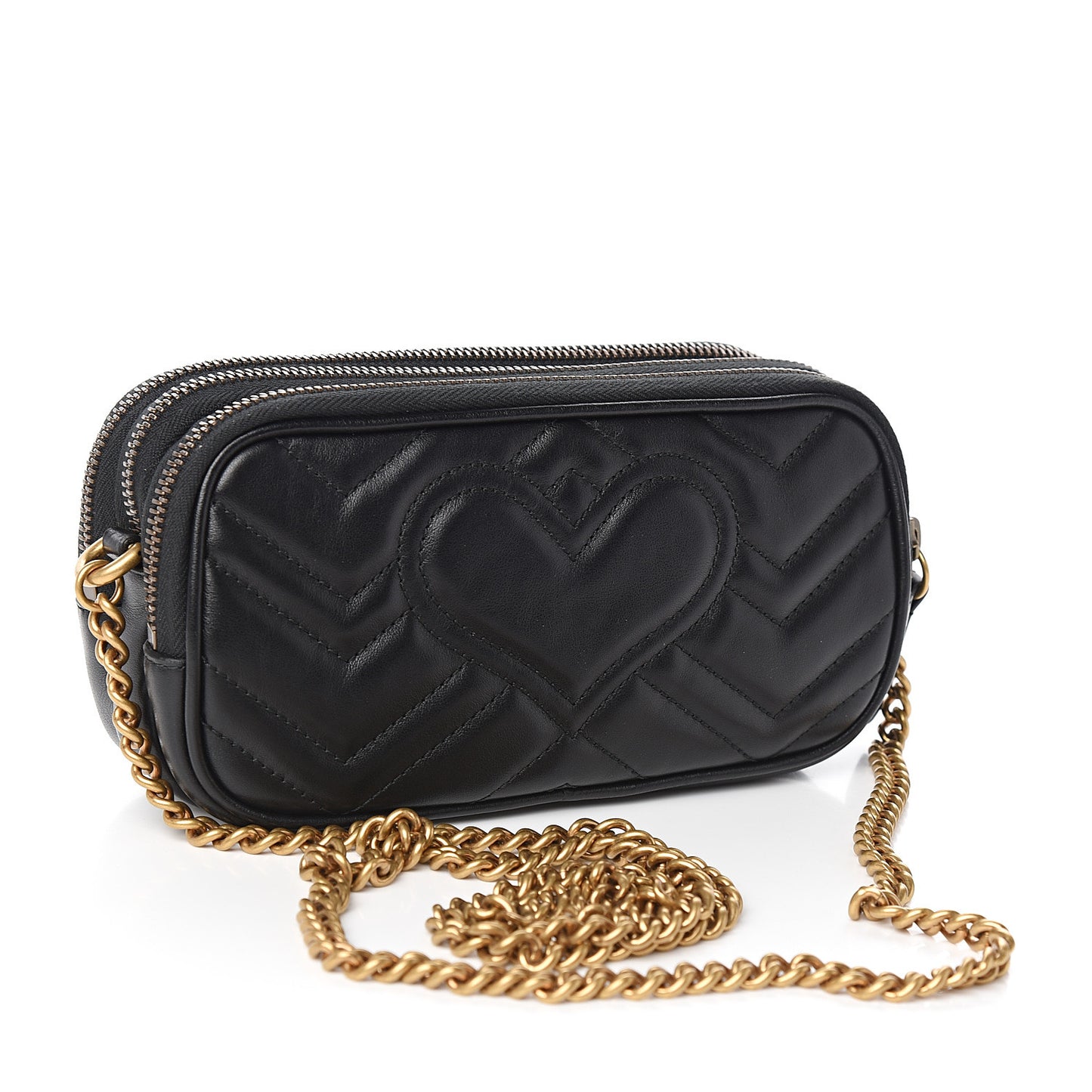 Calfskin Matelasse Mini GG Marmont Chain Crossbody Bag Black