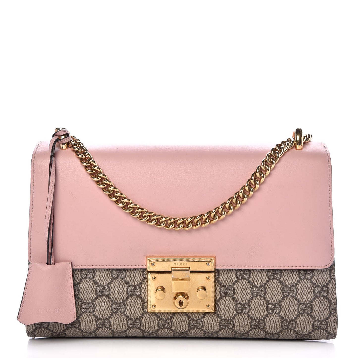GG Supreme Monogram Calfskin Medium Padlock Shoulder Bag Beige Perfect Pink