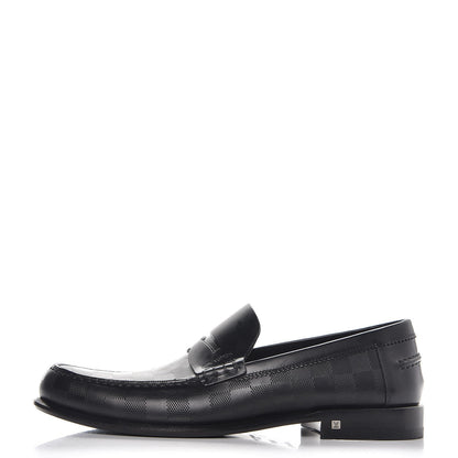 Louis Vuitton Mens Damier Infini Santiago Loafers 8 Black 1 of 8