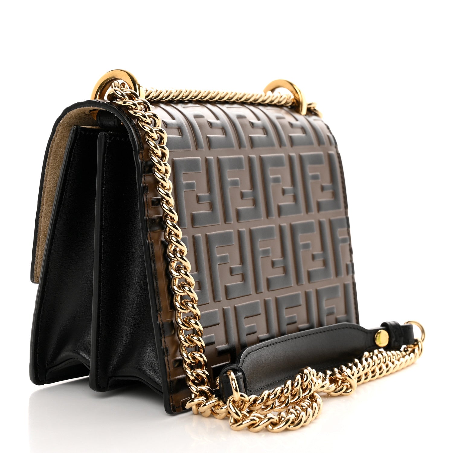 Fendi Vitello Liberty Bi-Color FF 1974 Embossed Small Kan U Shoulder Bag Maya Black 3 of 14