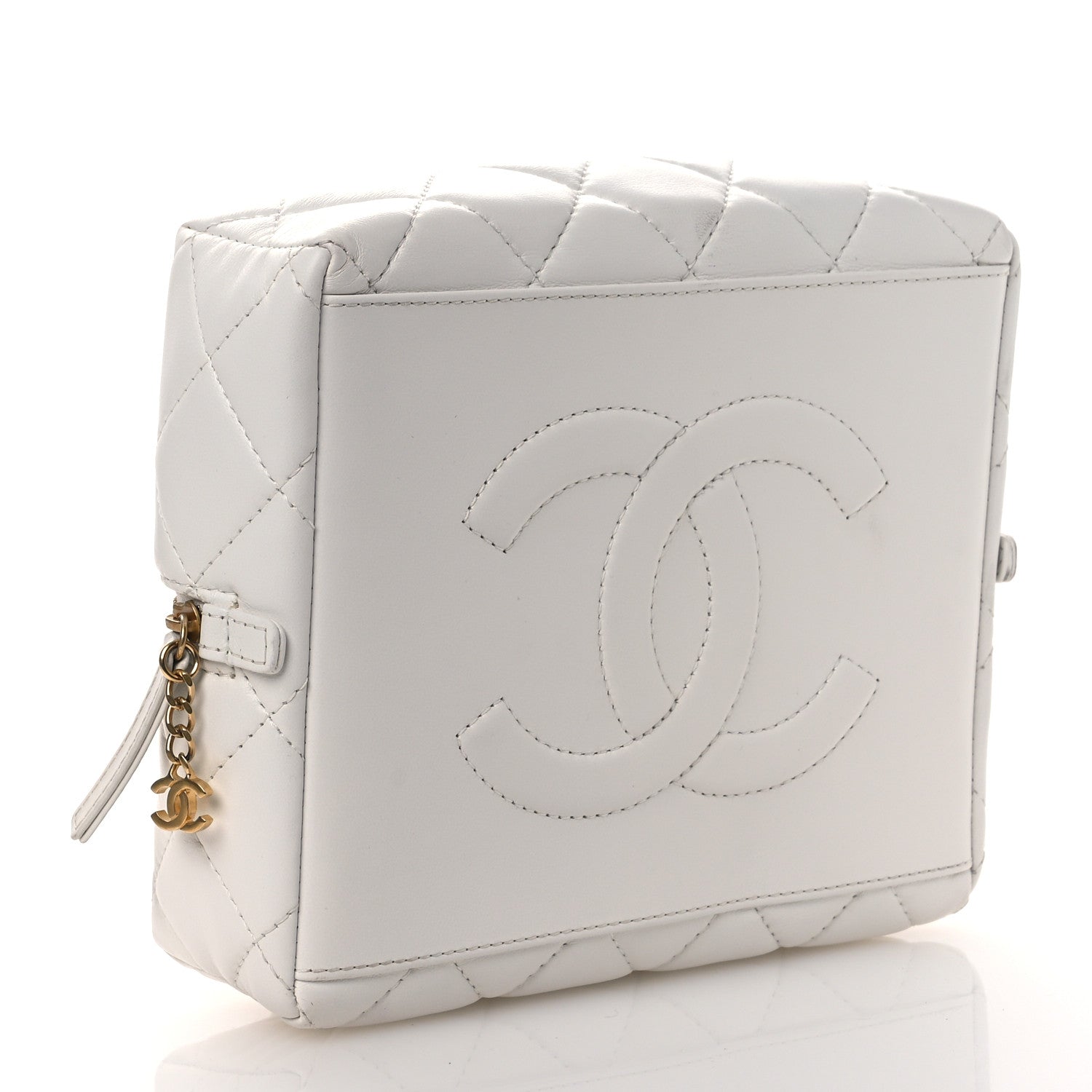 Chanel Calfskin Quilted Square Top Handle Vanity Case White 4 of 14