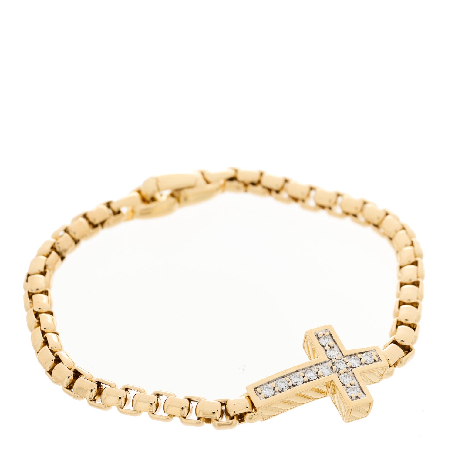 David Yurman 18K Yellow Gold Diamond Pave Cross Bracelet 1 of 3