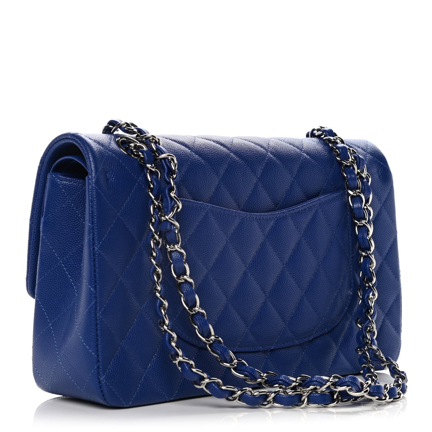 Caviar Quilted Medium Double Flap Blue