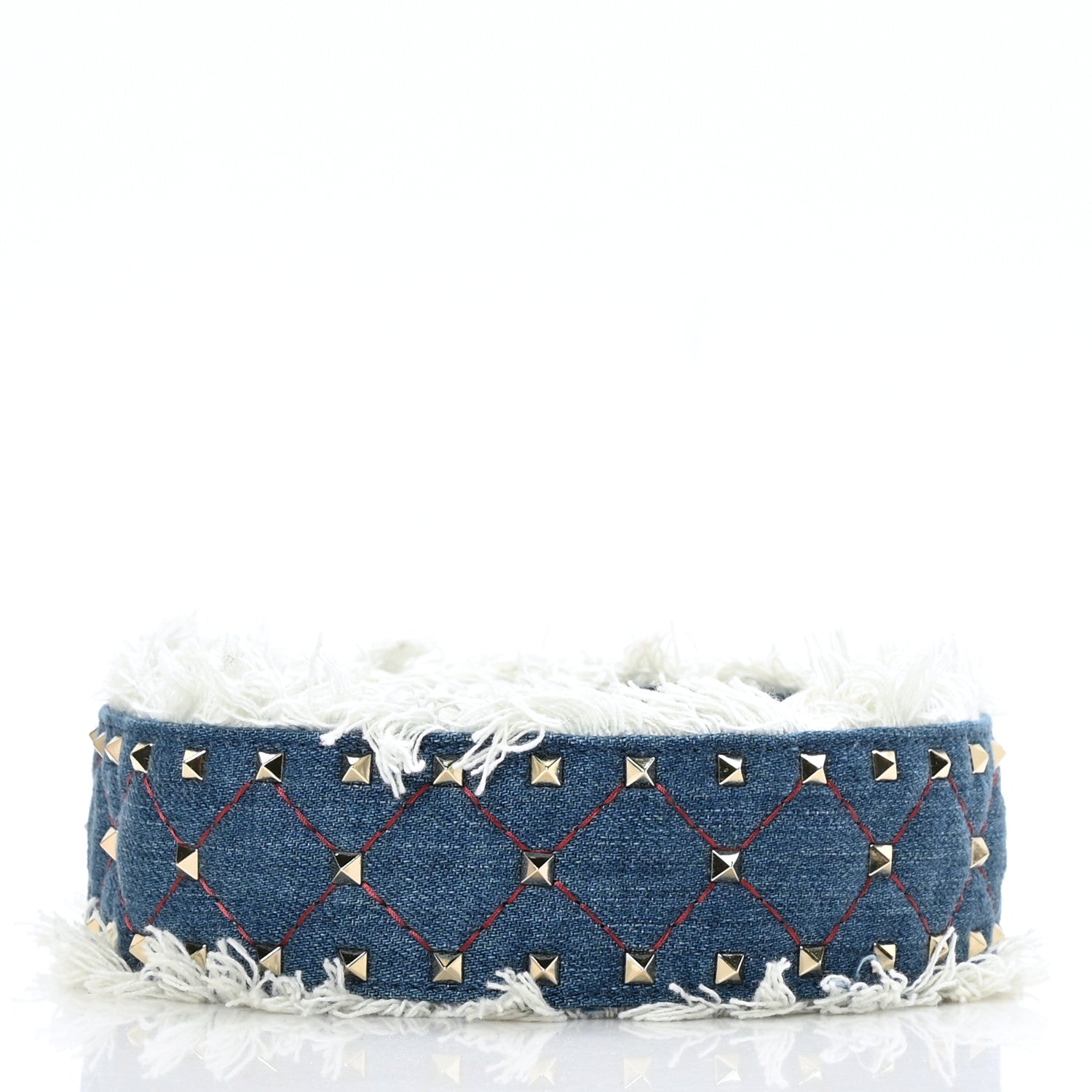 Valentino Garavani Denim Fringe Rockstud Guitar Strap Blue 2 of 4
