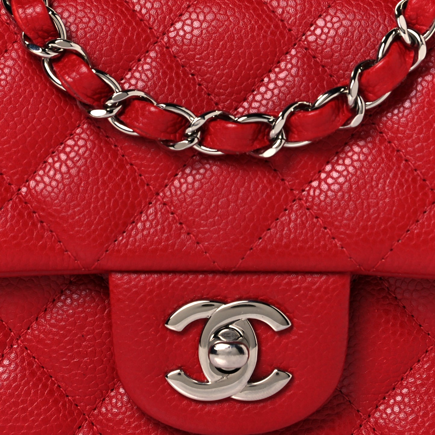 Caviar Quilted Mini Rectangular Flap Red