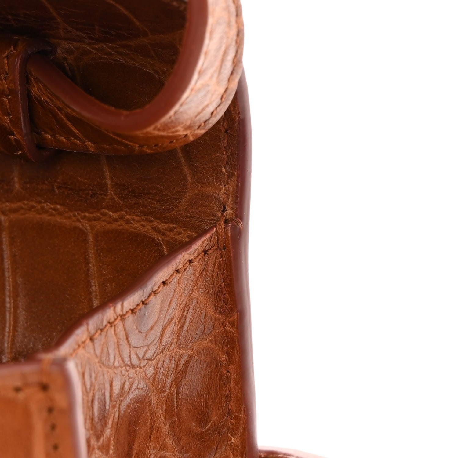Saint Laurent Shiny Calfskin Crocodile Embossed Small Manhattan Baguette Dark Caramel 11 of 13