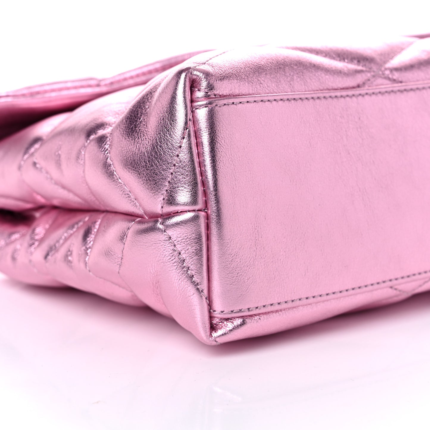 Metallic Lambskin Quilted Sade Puffer Envelope Clutch Pink