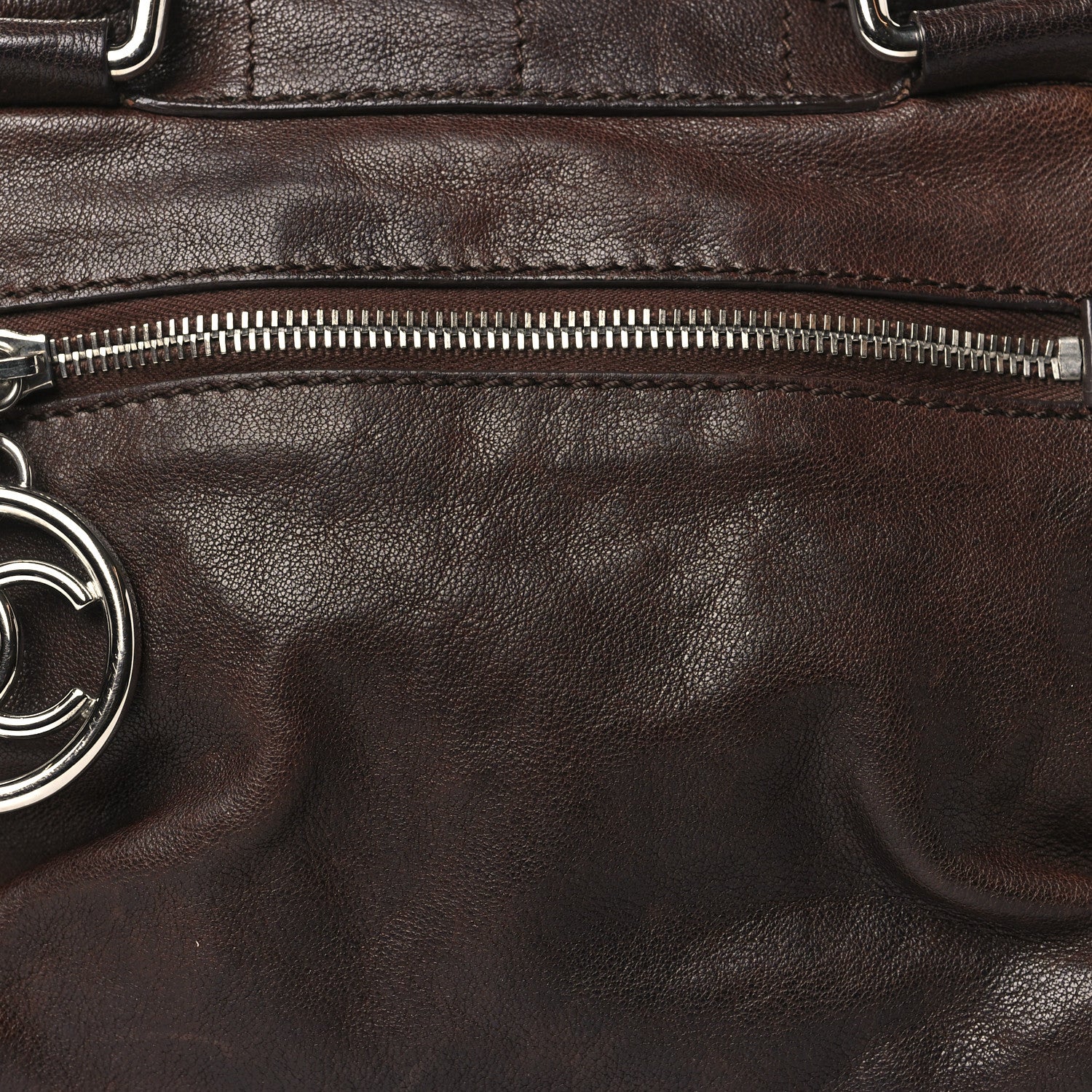 Chanel Calfskin Stitched Outdoor Ligne Bowler Brown 8 of 12