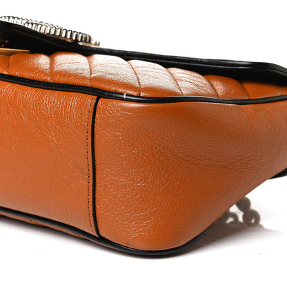 Gucci Vintage Effect Calfskin Matelasse Diagonal Small Torchon GG Marmont Shoulder Bag Cognac Black 10 of 13