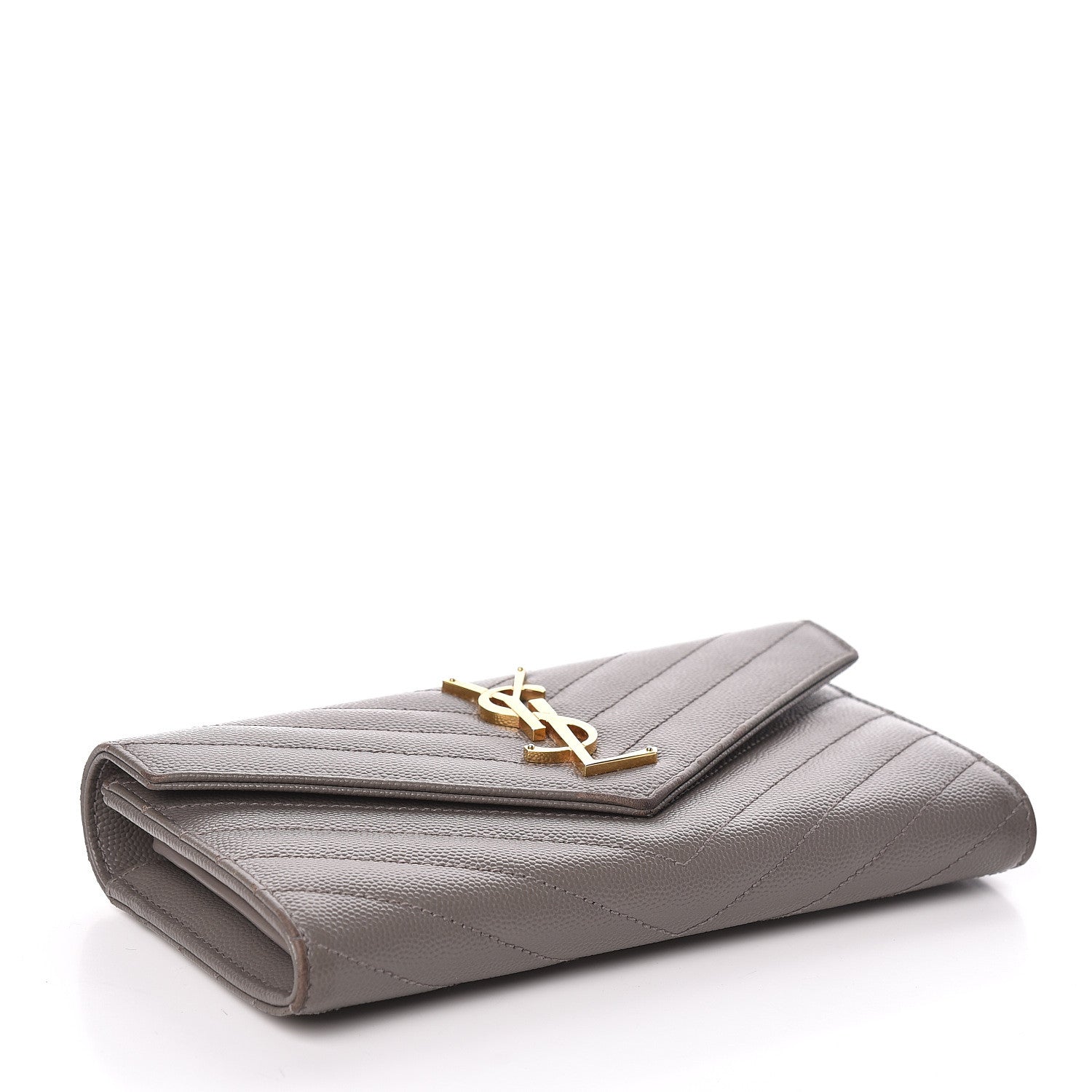 Saint Laurent Grain De Poudre Matelasse Chevron Monogram Flap Wallet Fog 4 of 11
