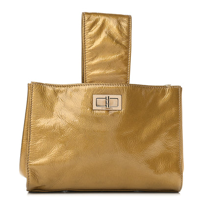 Chanel Metallic Patent Mademoiselle Lock Convertible Wrist Clutch Bag Gold 3 of 11