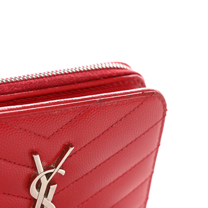 Saint Laurent Grain De Poudre Matelasse Chevron Monogram Compact Zip Around Wallet Red 9 of 9