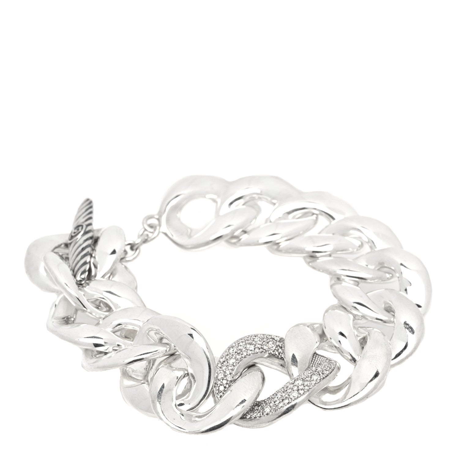 David Yurman Sterling Silver Diamond Large Cordelia Curb Link Bracelet 1 of 4
