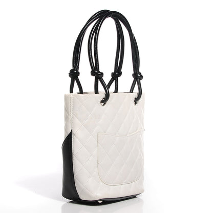 Chanel Calfskin Quilted Small Cambon Tote White Black 3 of 7
