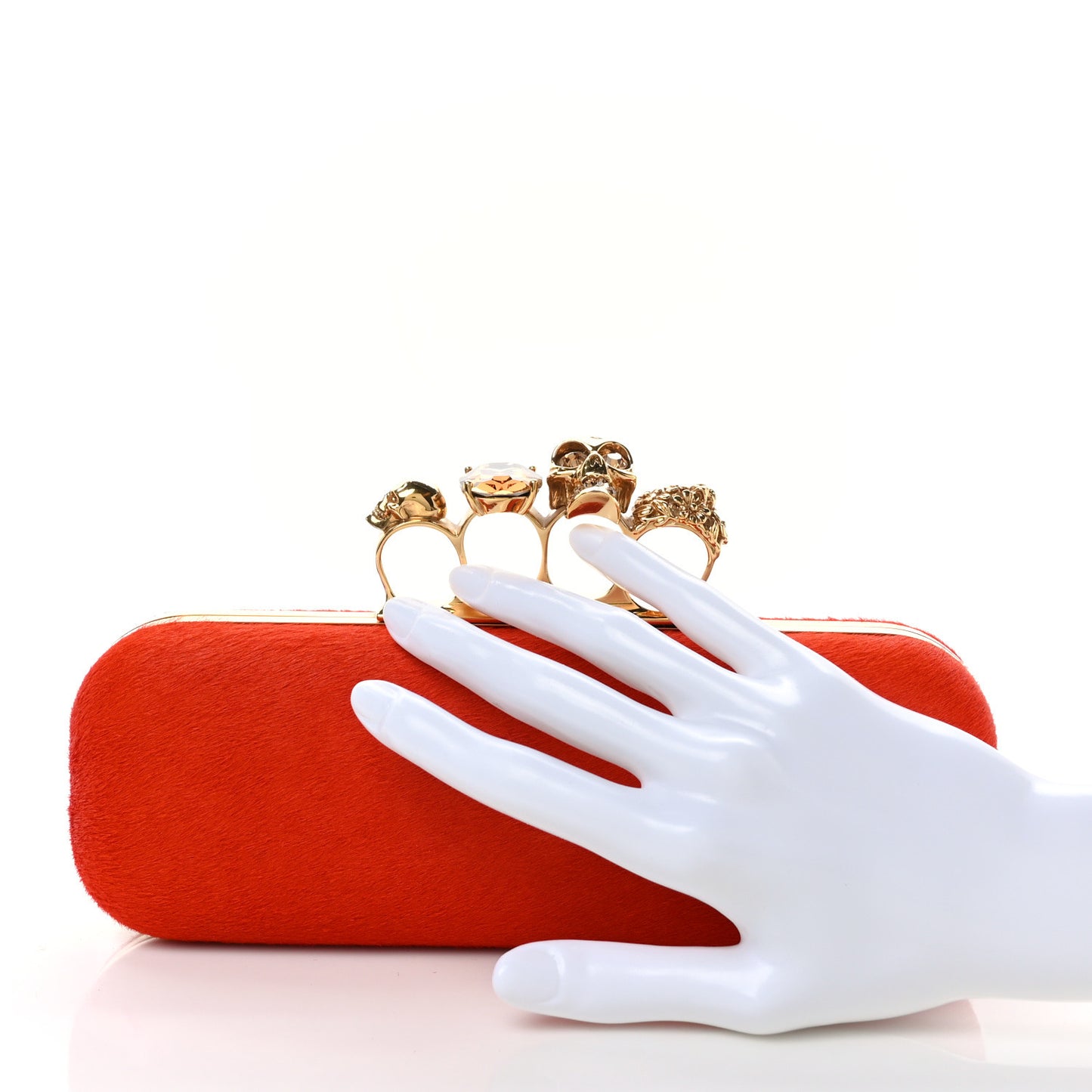 Calf Hair Long Skull Box Clutch Orange