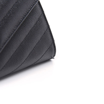 Saint Laurent Grain De Poudre Matelasse Chevron Monogram Flap Wallet Black 9 of 10